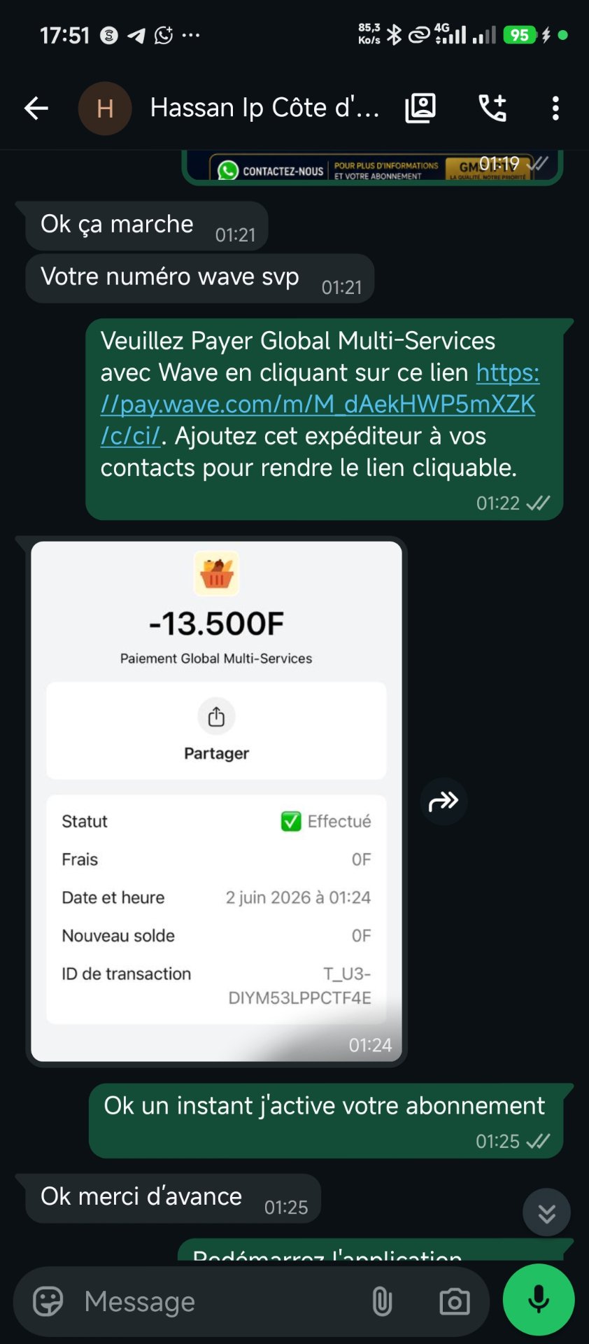 Abonnement activé GMS Streaming
